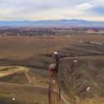 A tower climber doing work for Dish Network shot with a 360 VR camera 